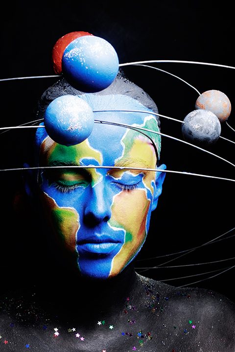Earth Globe makeup Lourdes Pacton Hofmann